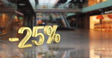 Refl ile alışveriş merkezi arka planda altın metin yüzde 25 kapalı