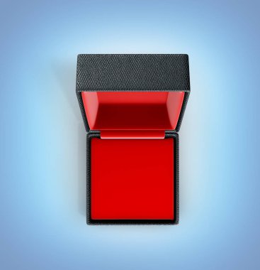 Mavi gradien üzerinde yan görünümü içinde kırmızı malzeme ile açık hediye kutusu