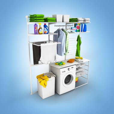 mavi bir degrade arka plan 3d ev çamaşıriç