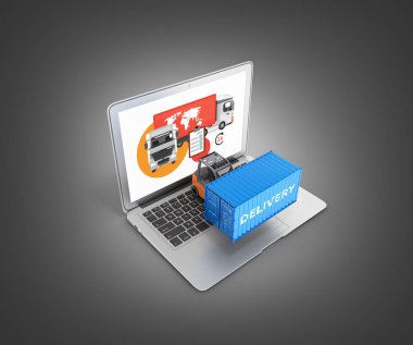 Teslimat kavramı kargo konteyner forklift ile bir tur üzerinde yer