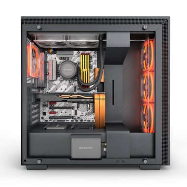 Soğutma açık bilgisayar kırmızı ışık efektleri ve su soğutmalı