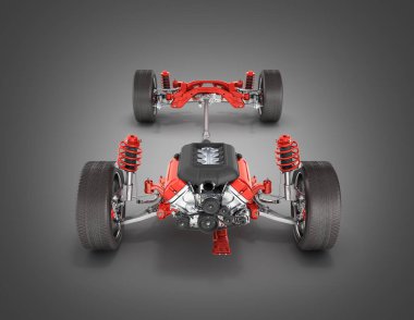 Arabanın ile tekerlek ve motor şasi det içinde süspansiyon