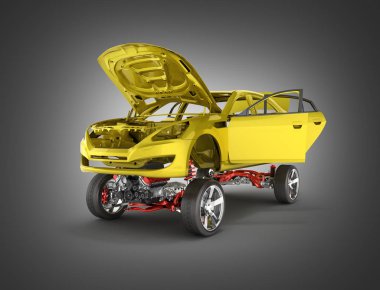 Vücut ve süspansiyon arabanın ile tekerlek ve motor Undercarria