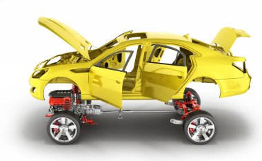 Vücut ve süspansiyon arabanın ile tekerlek ve motor Undercarria