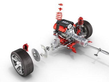 Arabanın ile tekerlek ve motor şasi det içinde süspansiyon