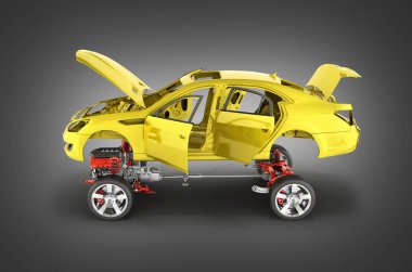 Vücut ve süspansiyon arabanın ile tekerlek ve motor Undercarria