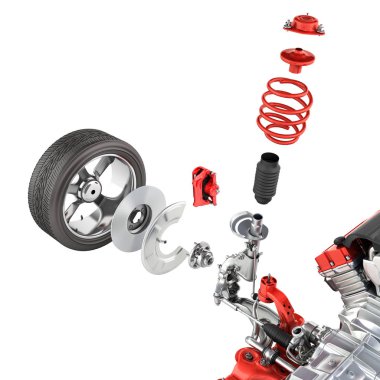 Arabanın ile tekerlek ve motor şasi det içinde süspansiyon