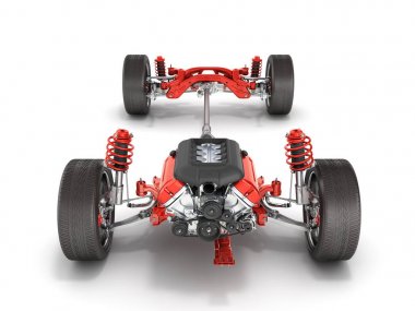 Arabanın ile tekerlek ve motor şasi det içinde süspansiyon