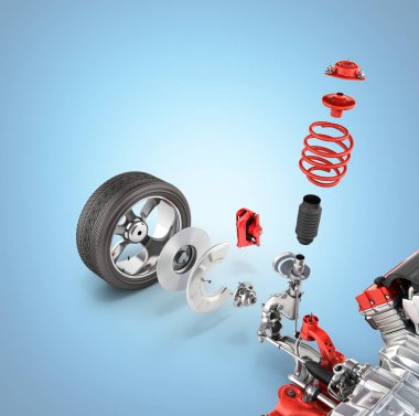 Arabanın ile tekerlek ve motor şasi det içinde süspansiyon