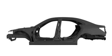 Karbon gövde araba yan görünümü ile beyaz 3d illüstrasyon izole