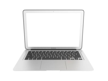 Boş ekran üzerinde beyaz izole ile modern dizüstü bilgisayar arka plan 3d 