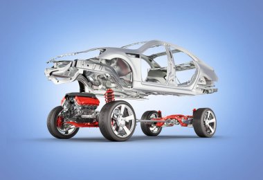 Vücut ve süspansiyon arabanın ile tekerlek ve motor Undercarria