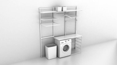 iç çamaşır makinesi ve boş raflar ile eve çamaşır 