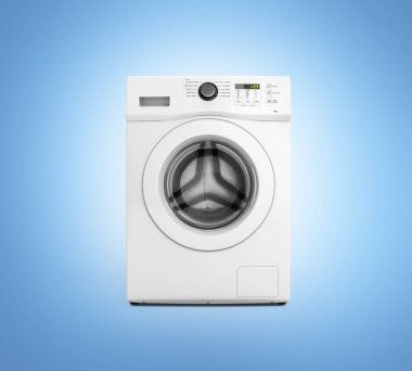 Mavi degrade arka plan 3d çizim üzerinde çamaşır makinesi