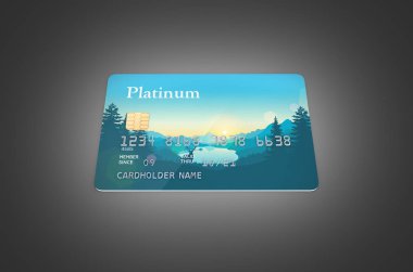 siyah izole detaylı parlak kredi kartı 3D çizimi