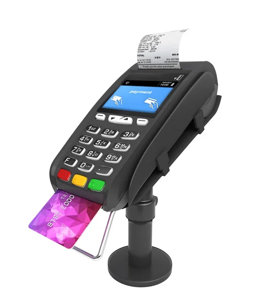 Terminal de paiement par carte terminal POS avec carte de crédit et reçu — Photo