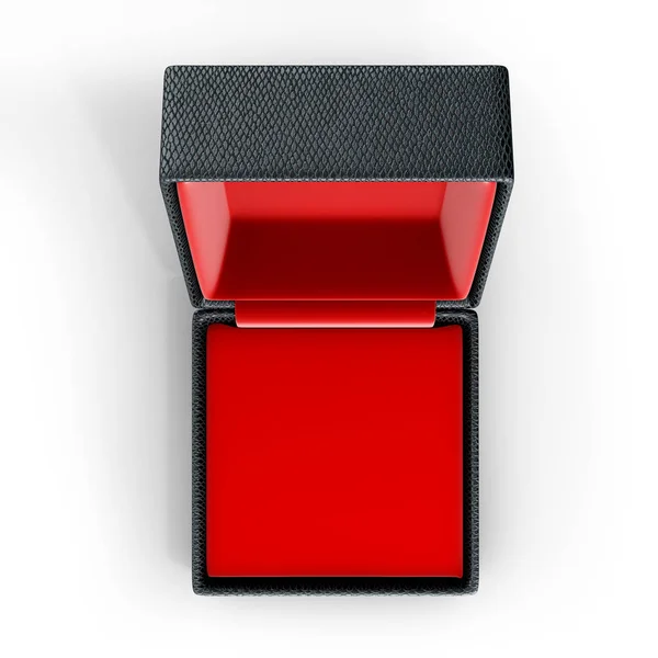 Öppna presentask med röd material inuti sidovy på vita bakgr — Stockfoto