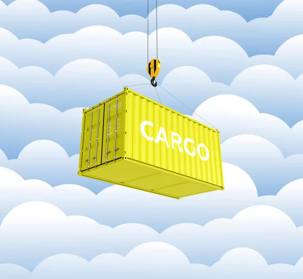 Cargo conteneur d'expédition en jaune avec une inscription de livraison — Photo