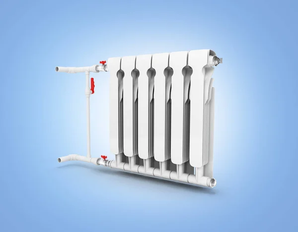 Varmehvite radiatorer isolert på blå bakgrunn 3d – stockfoto