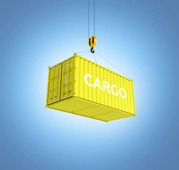 Cargo conteneur d'expédition en jaune avec une inscription de livraison — Photo