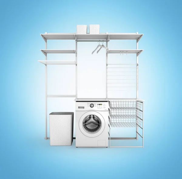 Interior of home laundry with washing machine and empty shelves — Stock Photo, Image