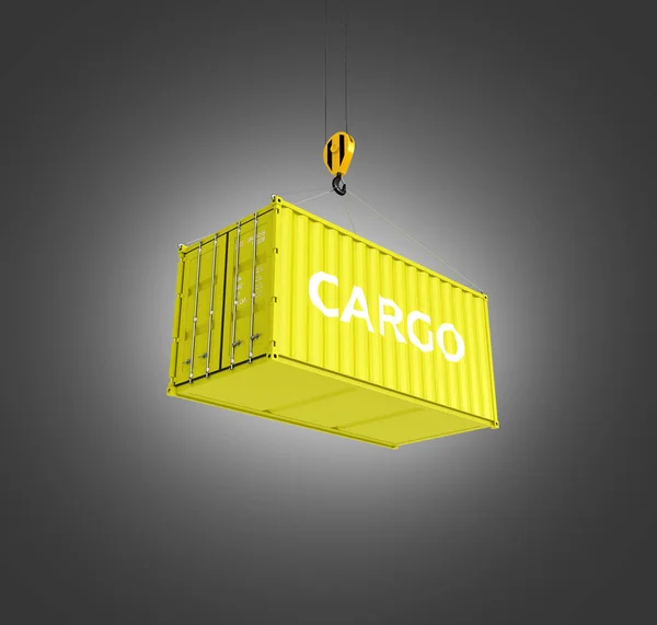 黄色货物运输集装箱, 并有题字交付 — 图库照片