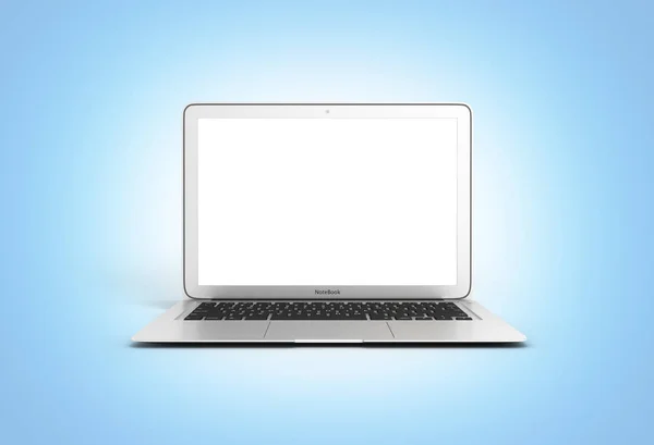 Сучасний ноутбук з порожнім екраном ізольовано на синьому градієнті — стокове фото