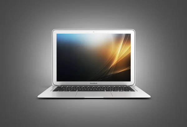 Nowoczesny laptop odizolowany na czarnym tle gradientu 3D — Zdjęcie stockowe