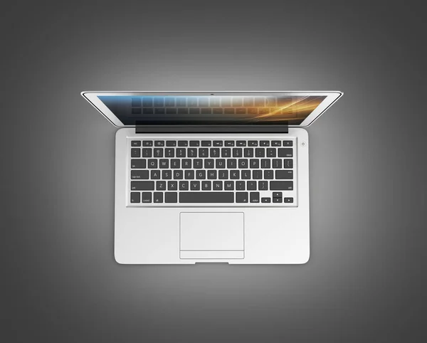 Moderne laptop Top View geïsoleerd op zwarte gradiënt achtergrond 3D — Stockfoto