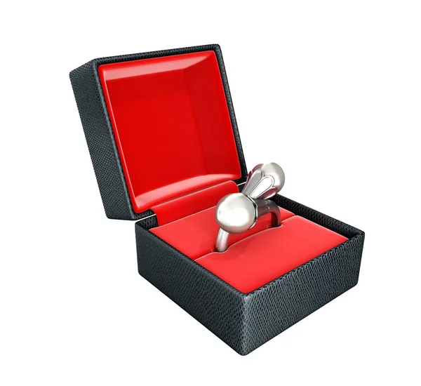 Bague ou boucles d'oreilles en argent avec perle dans un coffret cadeau sur fond blanc — Photo