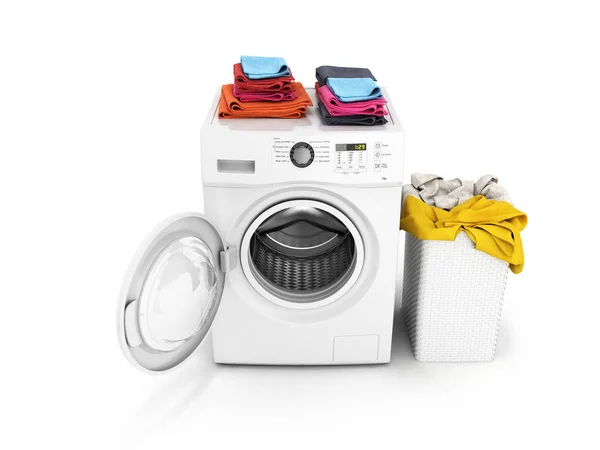 Konsep mencuci pakaian mesin cuci dengan pintu terbuka col — Stok Foto