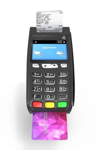 Kort betalning terminal kassaterminal med kreditkort och kvitto — Stockfoto