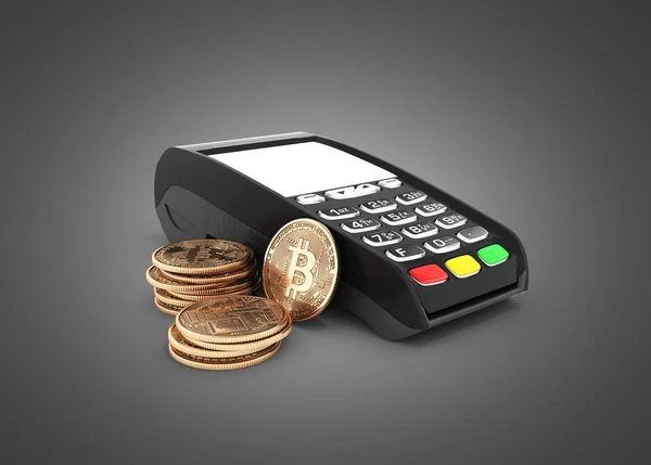 POS terminal met bitcoins en lege scherm Concept van betaling b — Stockfoto