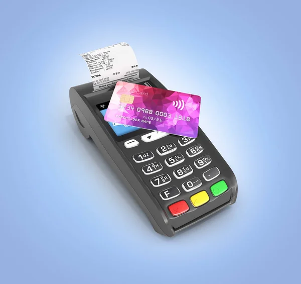 Payment touch concept POS terminal with receipt and credit card — Stock Photo, Image