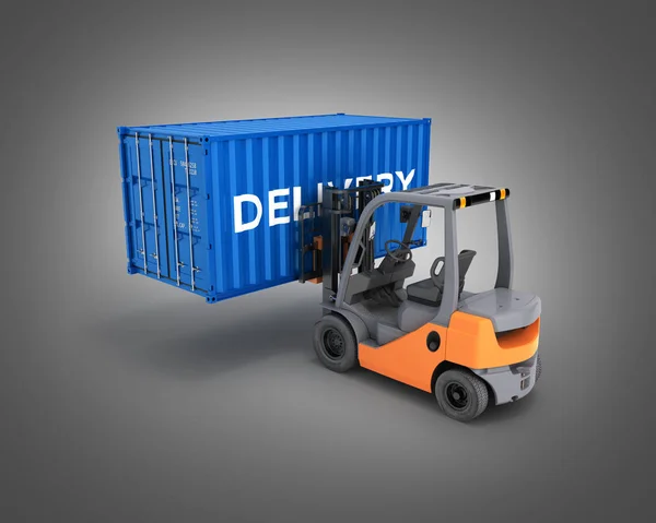 Forklift handling the cargo shipping container with an inscripti — Stock Photo, Image
