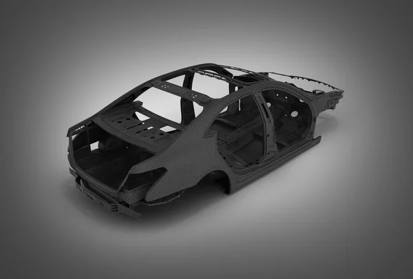 Карбоновий автомобіль ізольований на чорному градієнті 3d ілюстрація — стокове фото