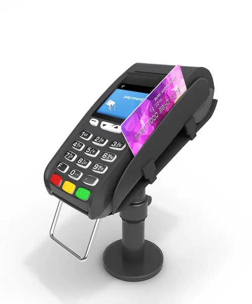 Концепція оплати POS термінал з кредитною карткою ізольовані на білому — стокове фото