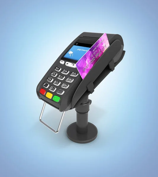 Payment concept POS terminal with credit card isolated on blue g — Stock Photo, Image