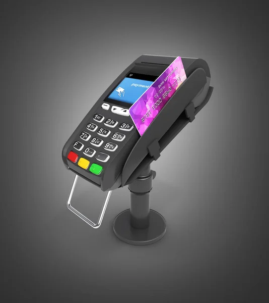 Payment concept POS terminal with credit card isolated on black — Stock Photo, Image