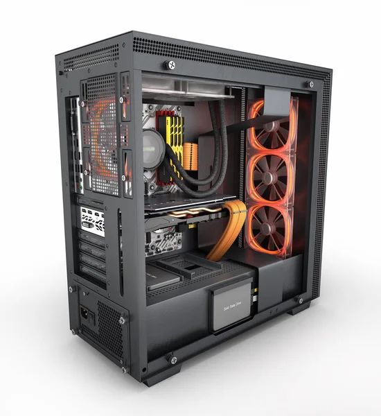 Soğutma açık bilgisayar kırmızı ışık efektleri ve su soğutmalı