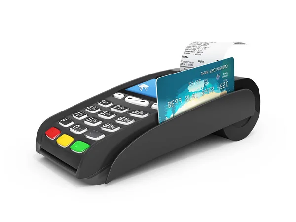 Card payment terminal POS terminal with receip and credit card i — стоковое фото