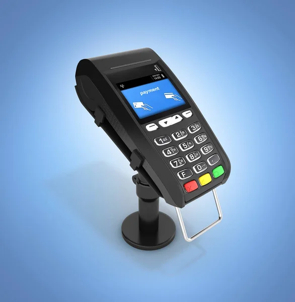 Card payment terminal POS terminal isolated on blue gradient bac — Stock Photo, Image