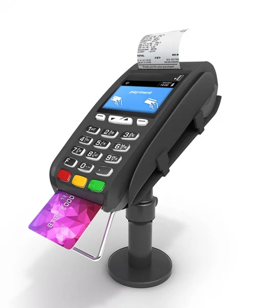 Terminal de paiement par carte terminal POS avec carte de crédit et reçu — Photo