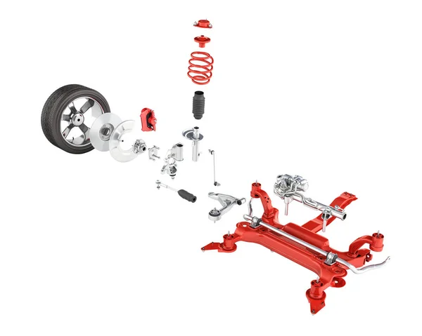 Ayrıntılar üzerinde beyaz ba izole tekerleği ile arabada süspansiyon