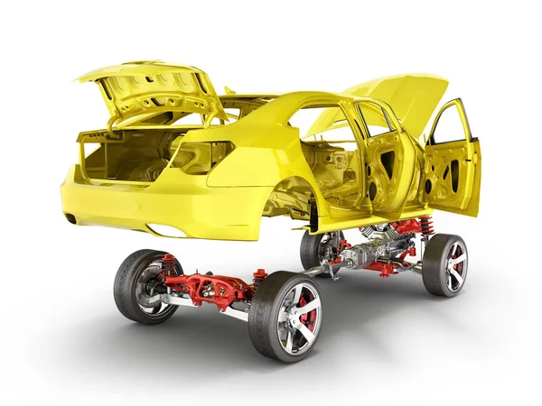 Kropp och upphävandet av bilen med hjul och motor Undercarria — Stockfoto