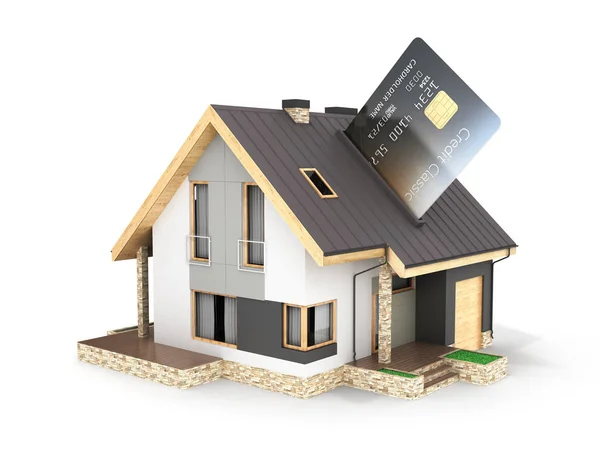 Begreppet inköp eller betalning för bostäder Illustration av en hou — Stockfoto