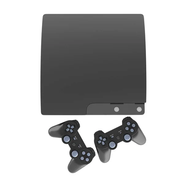 Zwarte spelconsole met joysticks bovenaanzicht geïsoleerd op witte bac — Stockfoto