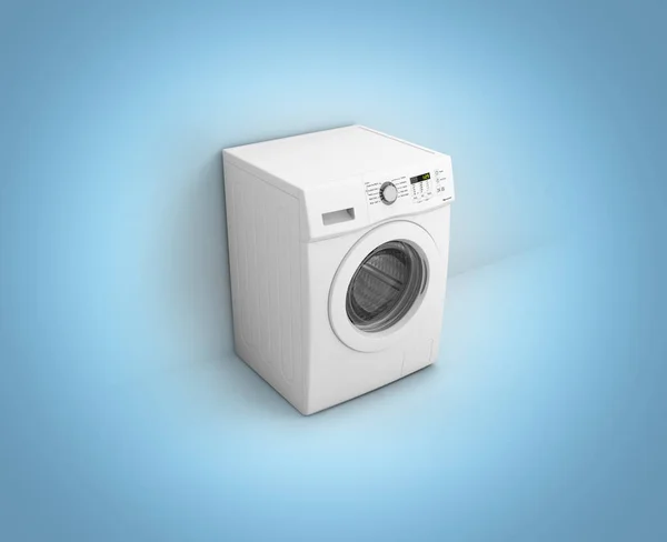 เครื่องซักผ้าบนพื้นหลังผนังเกรเดียนสีฟ้า ภาพ 3D — ภาพถ่ายสต็อก