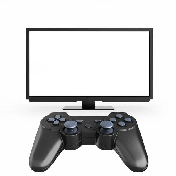 Concepto de juego en la consola Ilustración de joystick en TV con — Foto de Stock