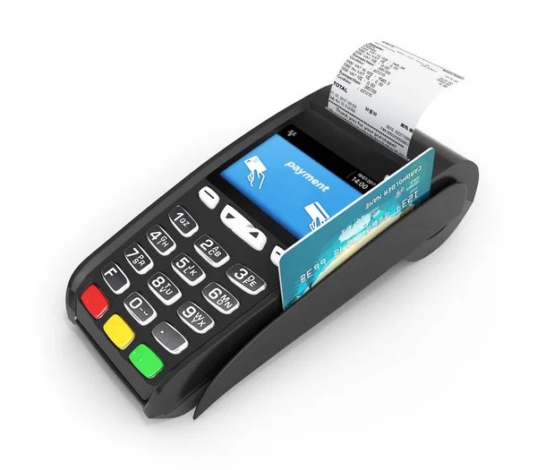 Terminal de paiement par carte terminal POS avec carte de crédit et reçu — Photo